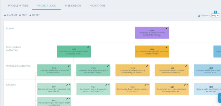 Screenshot of a project's logic model